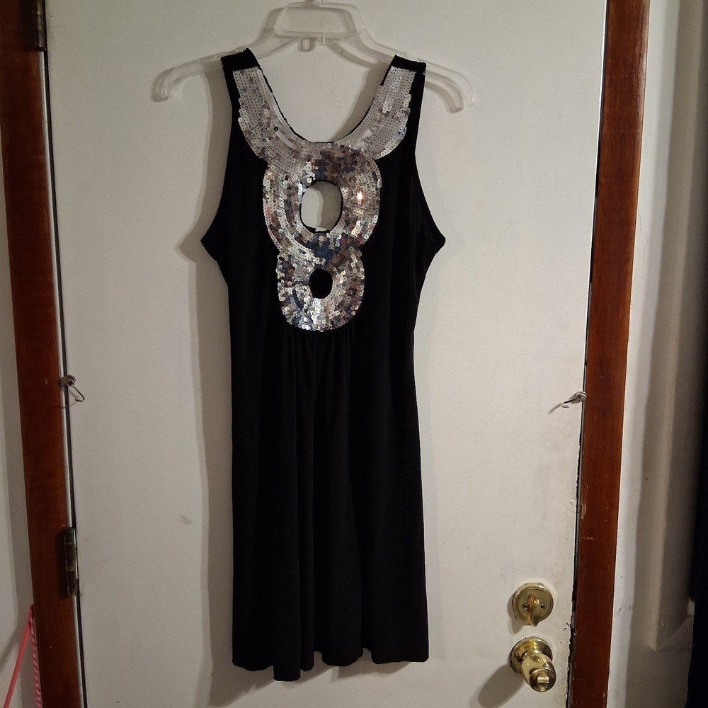 Vintage Y2K Wet Seal Black Silver‎ Sequined LBD Cocktail Dress EUC L Art Deco